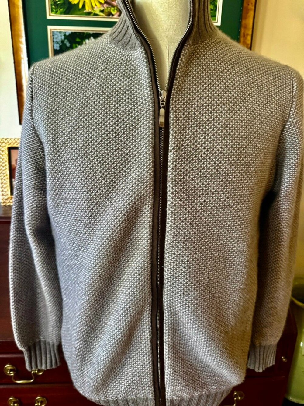 Doriani of Italy,100% Cashmere Cardigan Sweater Full Zip, Brown,Men's Size EU 52